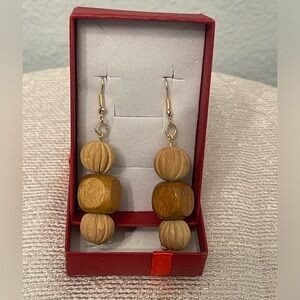 Handmade Wood and Nut Bead Earrings
